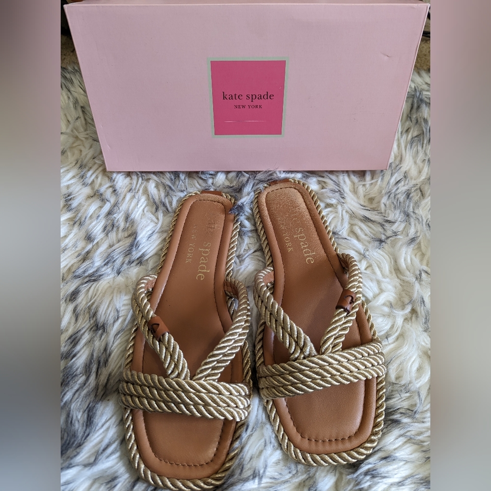 kate spade Gold Rope Strap Slide Sandals